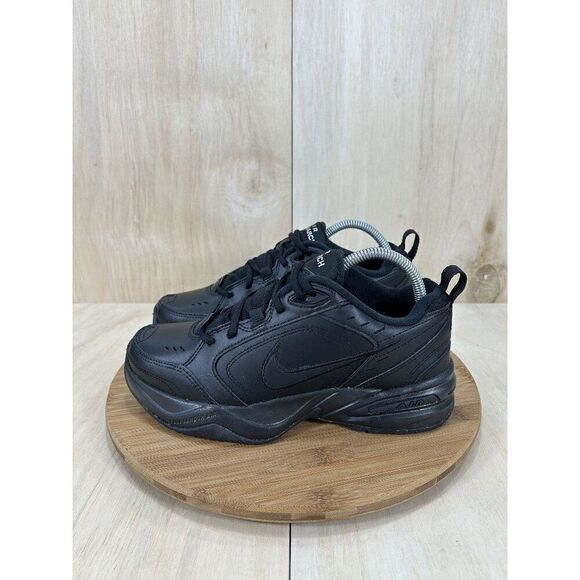 Nike Air Monarch Triple Black Leather Dad Shoes Mens Size 7 - Picture 1 of 8